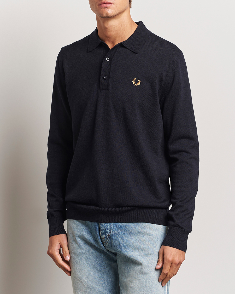 Herre | Strikkede polotrøjer | Fred Perry | Knitted Long Sleeve Polo Navy