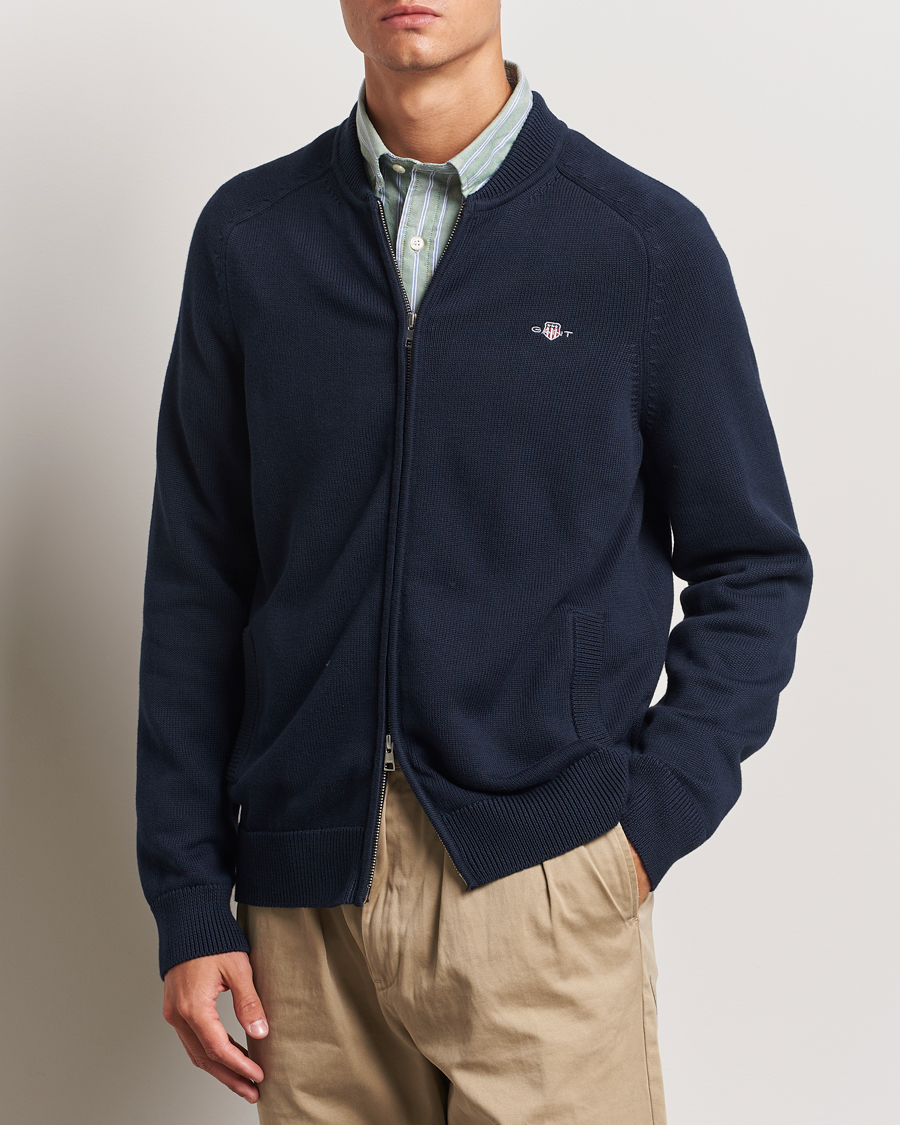 Herre |  | GANT | Casual Cotton Bomber Cardigan Evening Blue