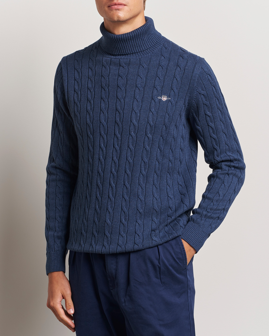 Herre |  | GANT | Cotton Cable Turtle Neck Dark Jeans Blue Melange