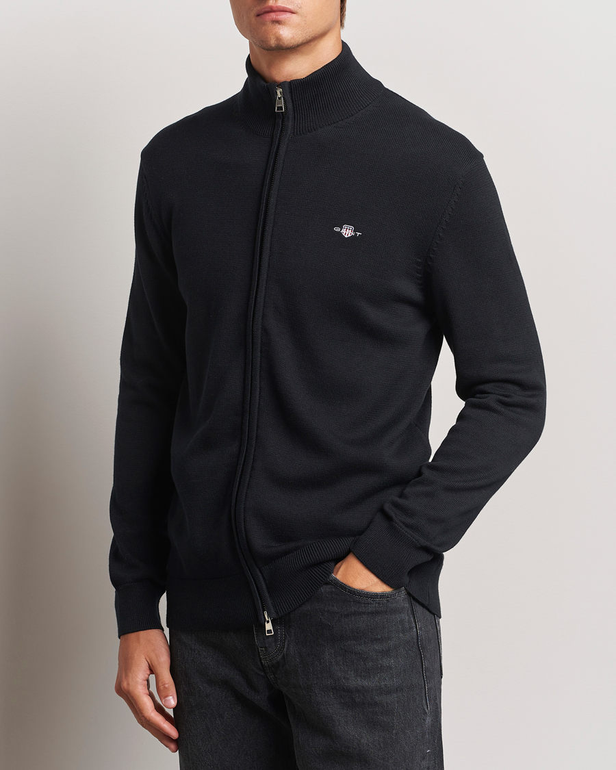 Herre | GANT | GANT | Cotton Full Zip Cardigan Black