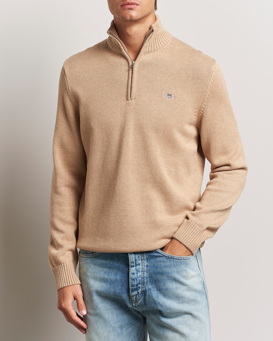 Herre | GANT | GANT | Cotton Half Zip Khaki Melange