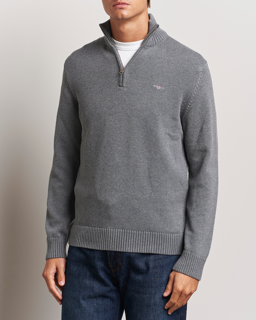 Herre | GANT | GANT | Cotton Half Zip Dark Grey Melange