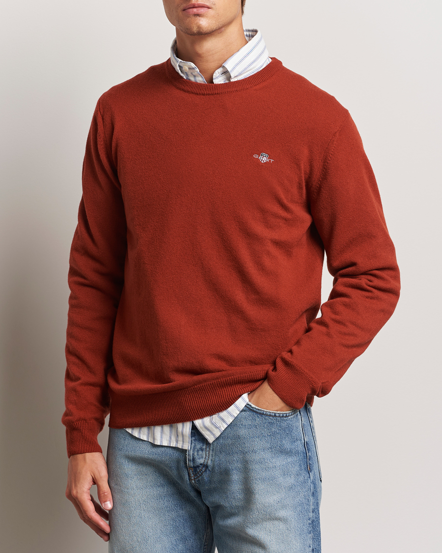 Herre | Business & Beyond - Casual | GANT | Lambswool Crew Neck Pullover Iron Red