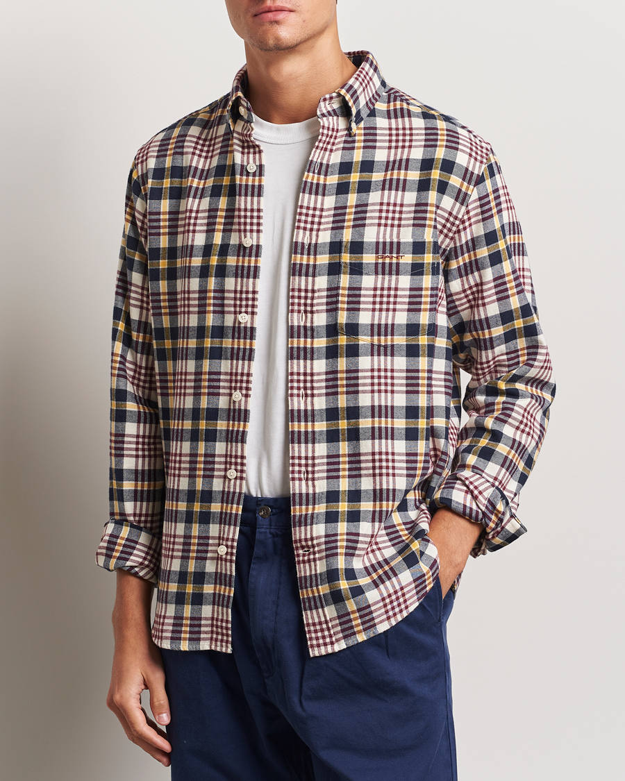 Herre | Skjorter | GANT | Regular Flannel Plaid Shirt Cream