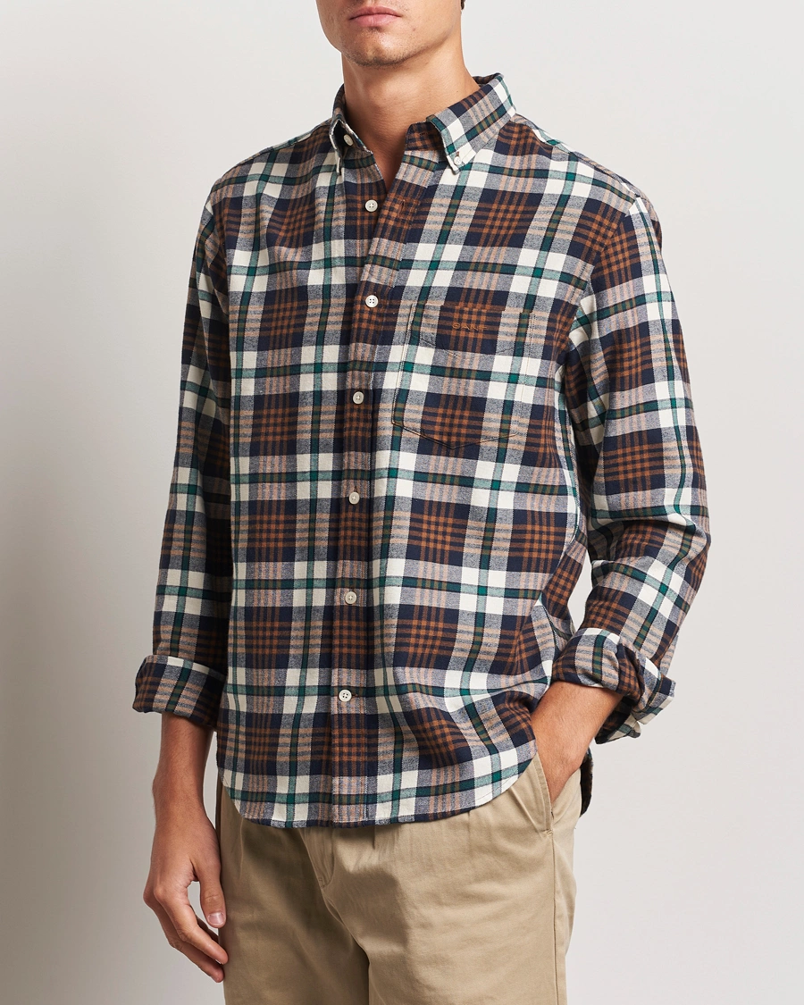 Herre | Skjorter | GANT | Regular Flannel Plaid Shirt Cacao Brown