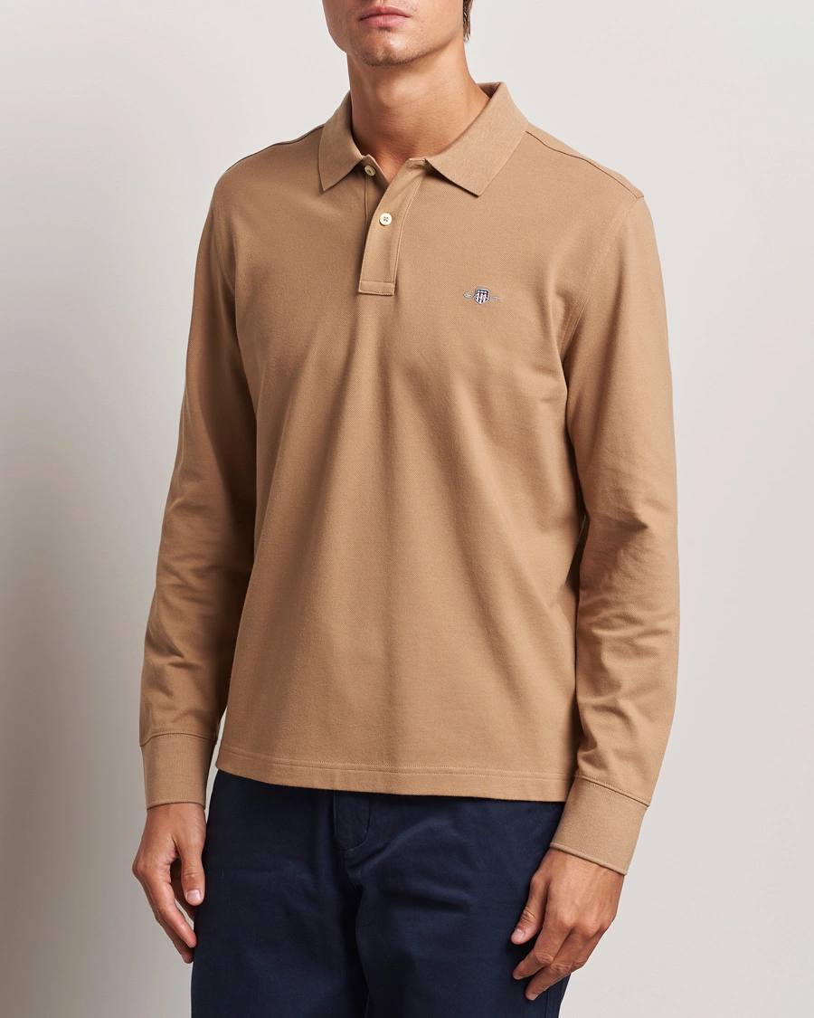 Herre | Langærmede polotrøjer | GANT | Regular Shield Pique Polo Warm Khaki