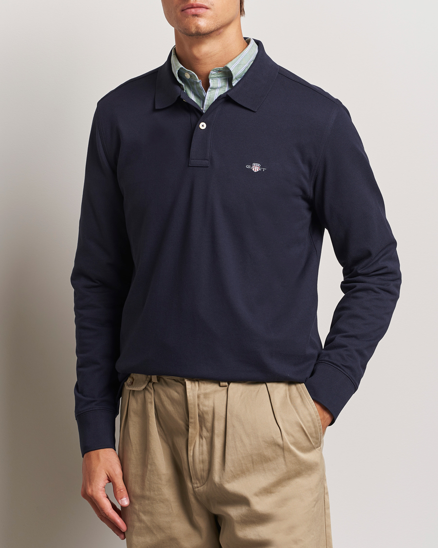 Herre | Langærmede polotrøjer | GANT | Regular Shield Pique Polo Evening Blue