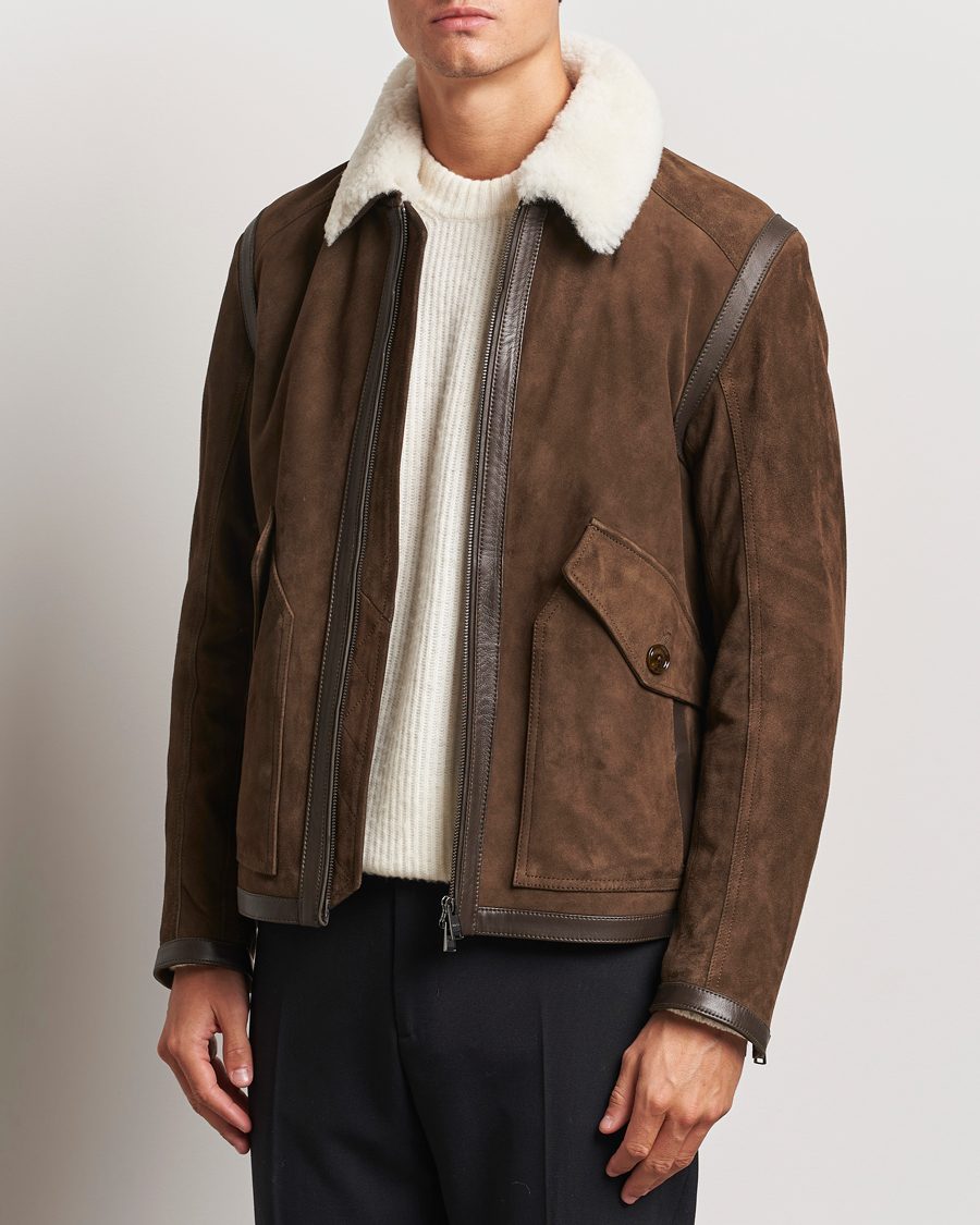 Herre | Jakker | BOSS BLACK | Montel Suede Searling Bomber Jacket Brown