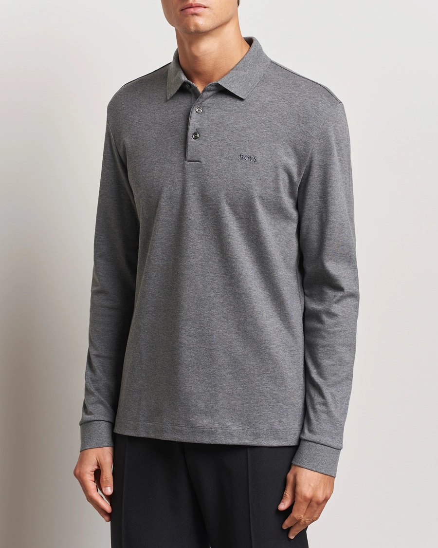 Herre |  | BOSS BLACK | Pado Mercerized Long Sleeve Polo Medium Grey