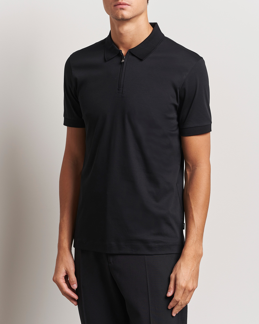 Herre | Polotrøjer | BOSS BLACK | Paras Mercerized Half Zip Polo Black