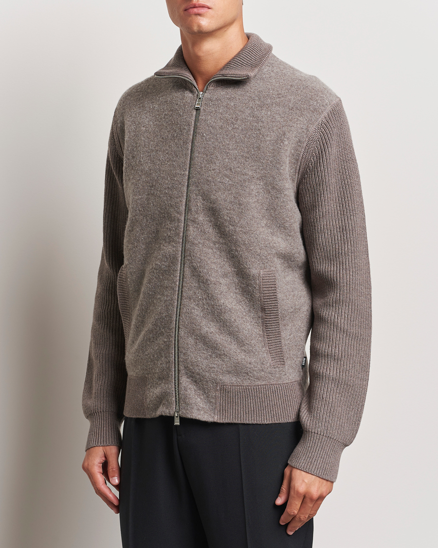 Herre |  | BOSS BLACK | Emeraviglio Wool/Cotton Full Zip Dark Beige