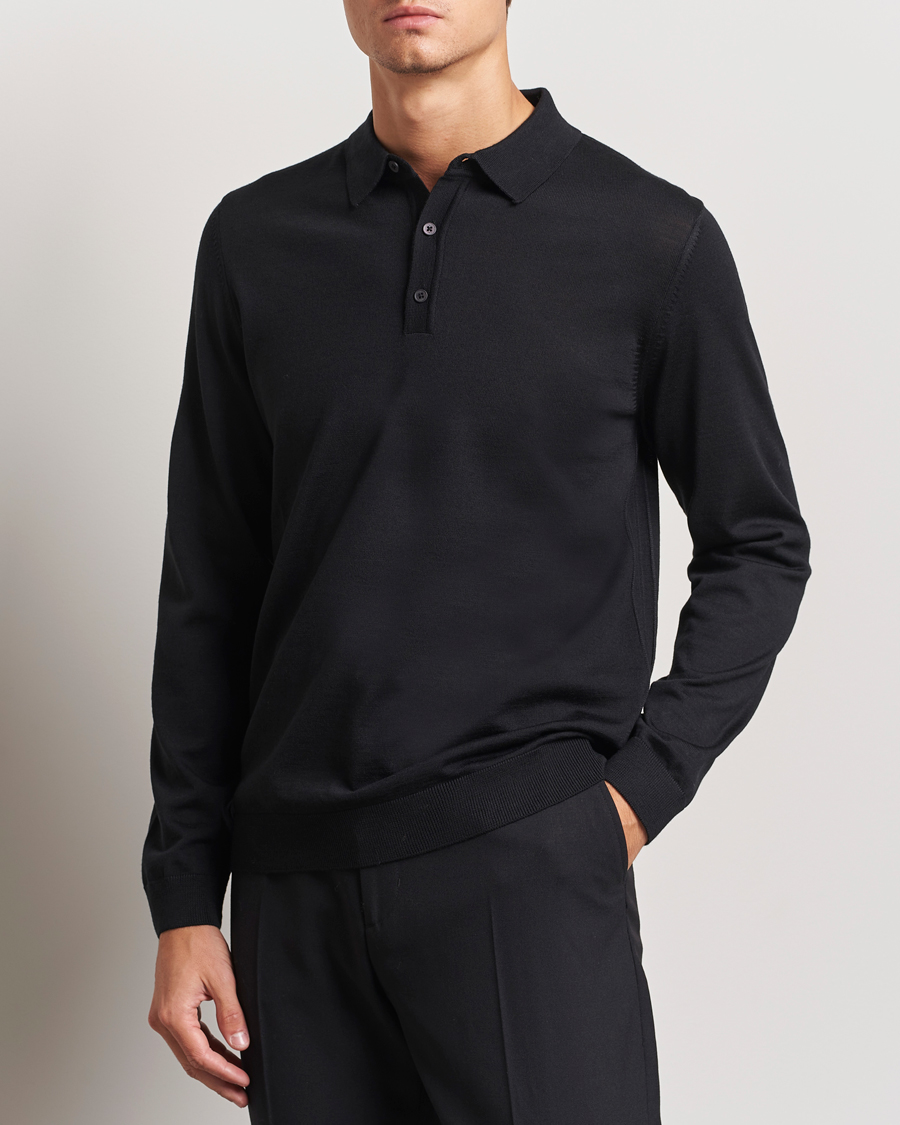 Herre |  | BOSS BLACK | Lancione Merino Knitted Polo Black