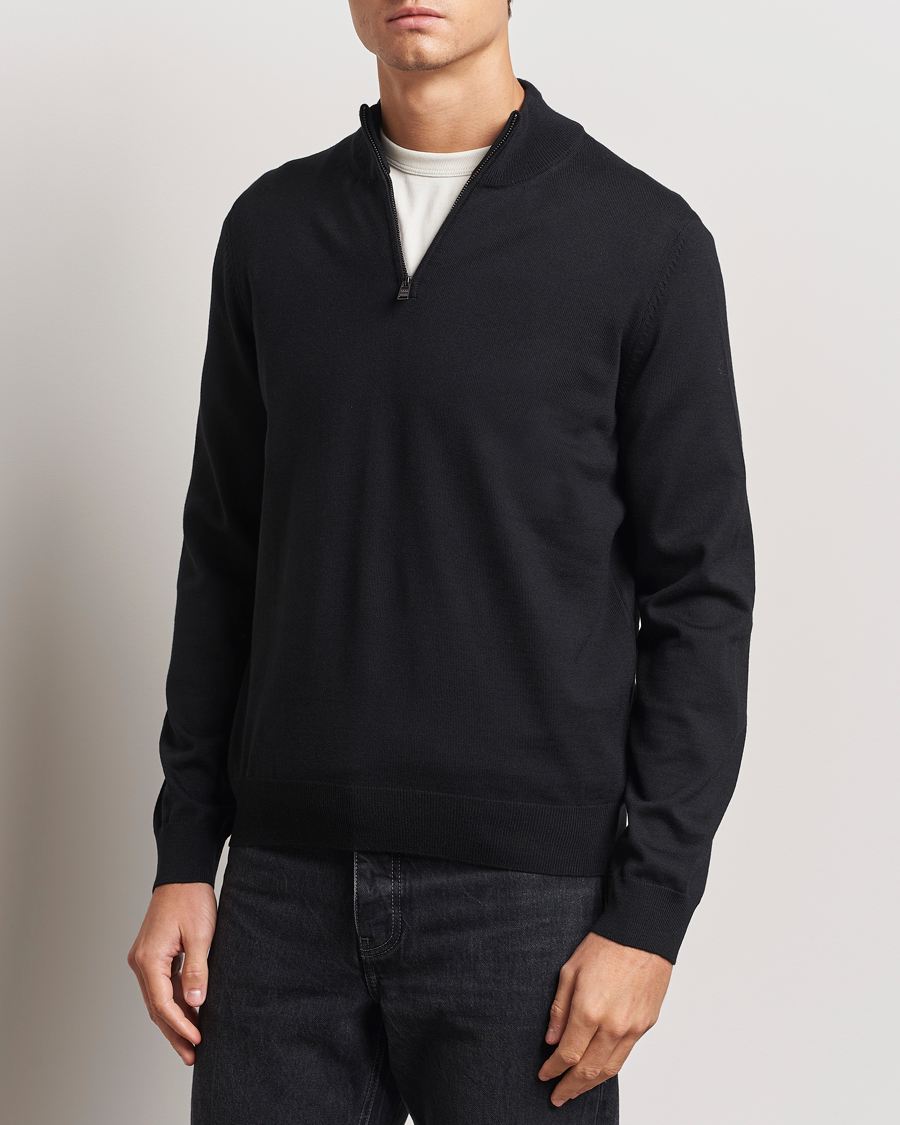 Herre |  | BOSS BLACK | Ebenji Merino Knitted Half Zip Black