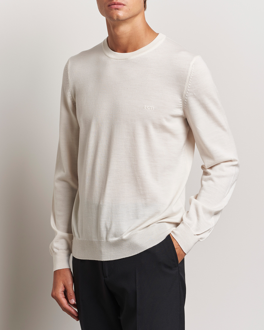 Herre |  | BOSS BLACK | Botto Merino Knitted Pullover Open White