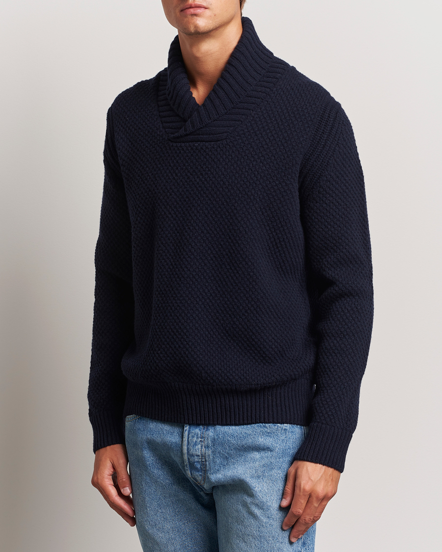 Herre |  | BOSS ORANGE | Amadon Knitted Shawl Collar Sweater Dark Blue