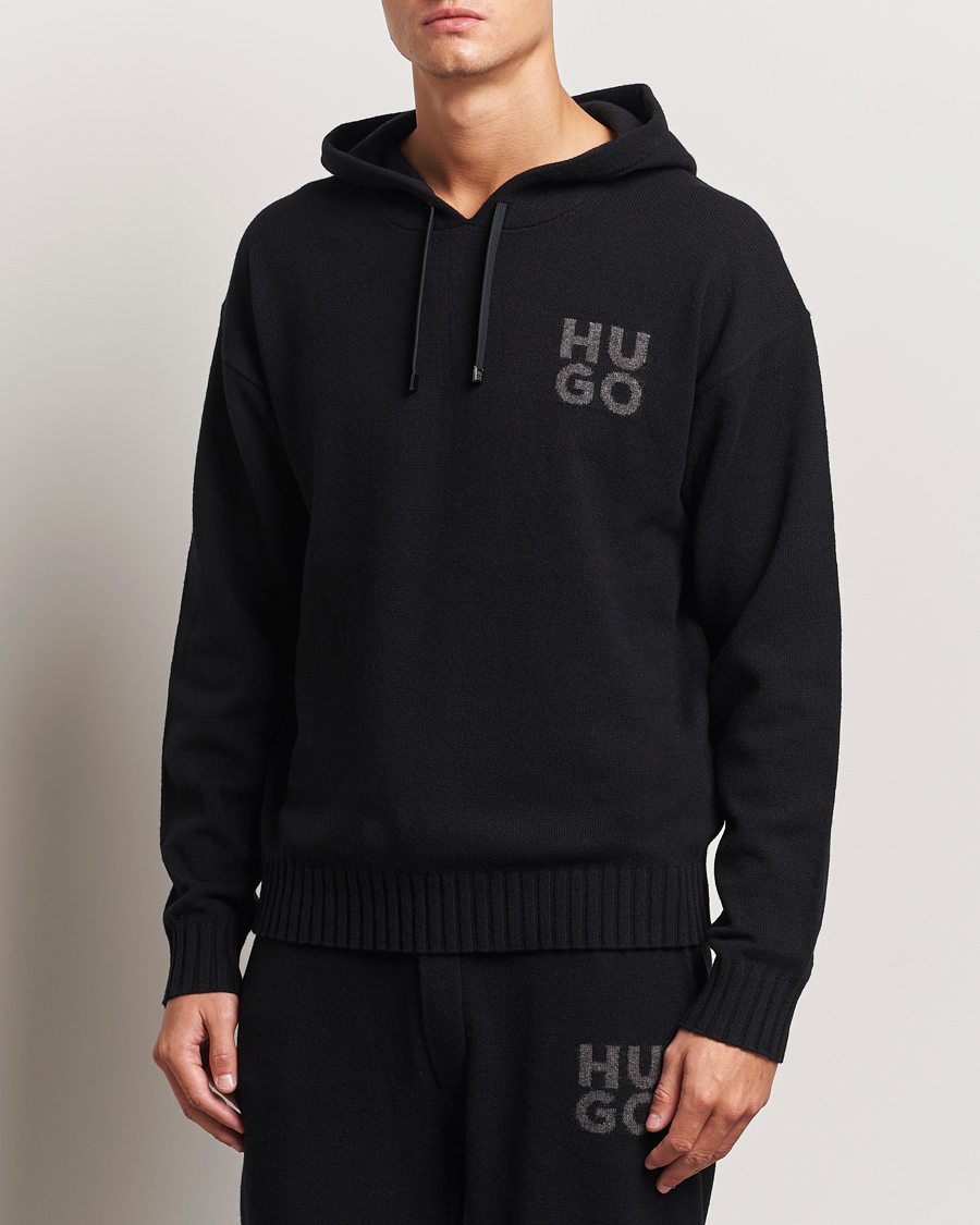 Herre |  | HUGO | San Henry Wool Knitted Hoodie Black