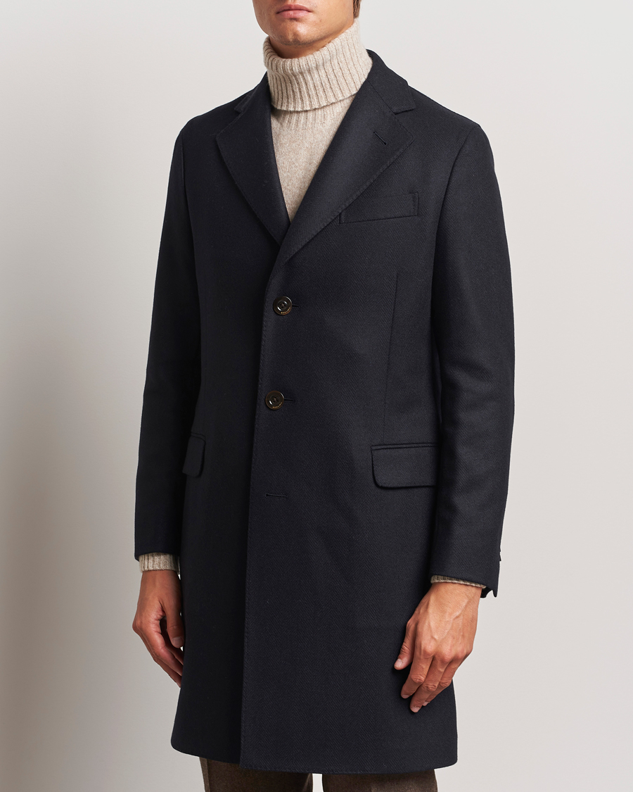 Herre | Formelle jakker | Boglioli | Herringbone Wool Coat Navy