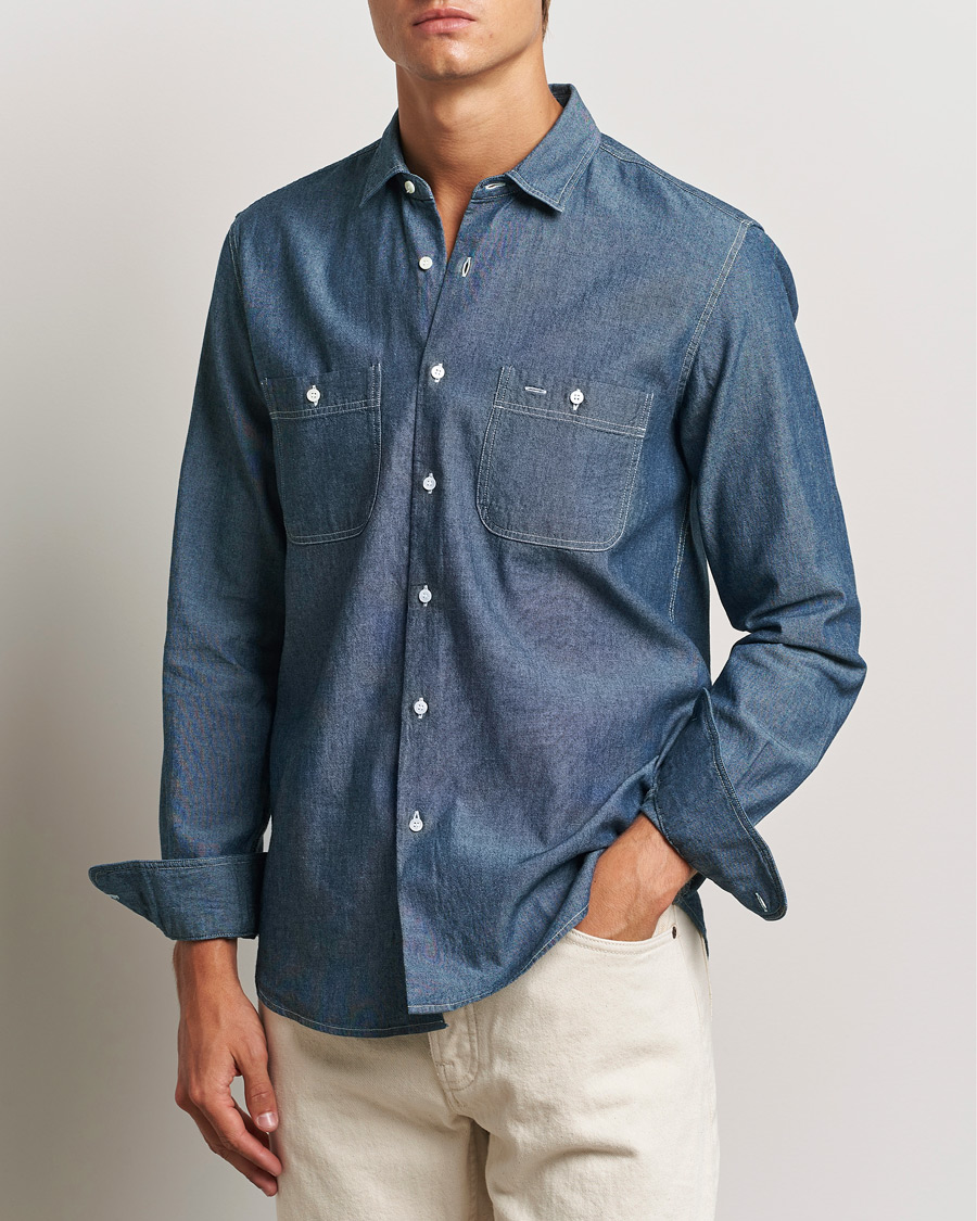 Herre | Denimskjorter | Aspesi | Double Pocket Chambray Shirt Dark Wash