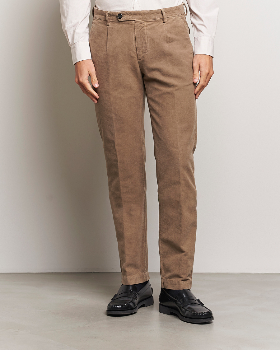 Herre |  | Massimo Alba | Ionio Pleated Moleskine Trousers Brown