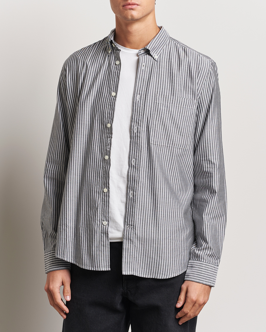 Herre |  | NN07 | Arne Tencel Striped Shirt Black/White