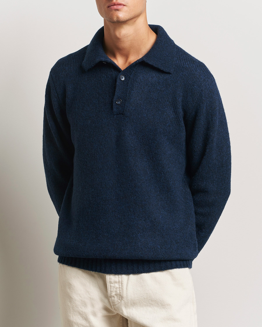 Herre |  | NN07 | Lee Brushed Wool Polo Navy Blue