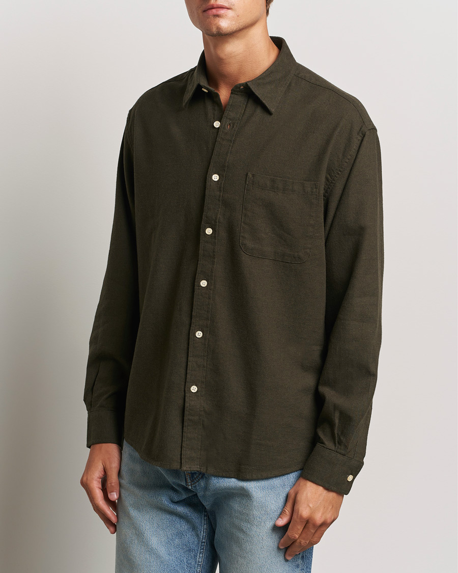 Herre | Business & Beyond - Casual | NN07 | Deon Flannel Shirt Dark Army