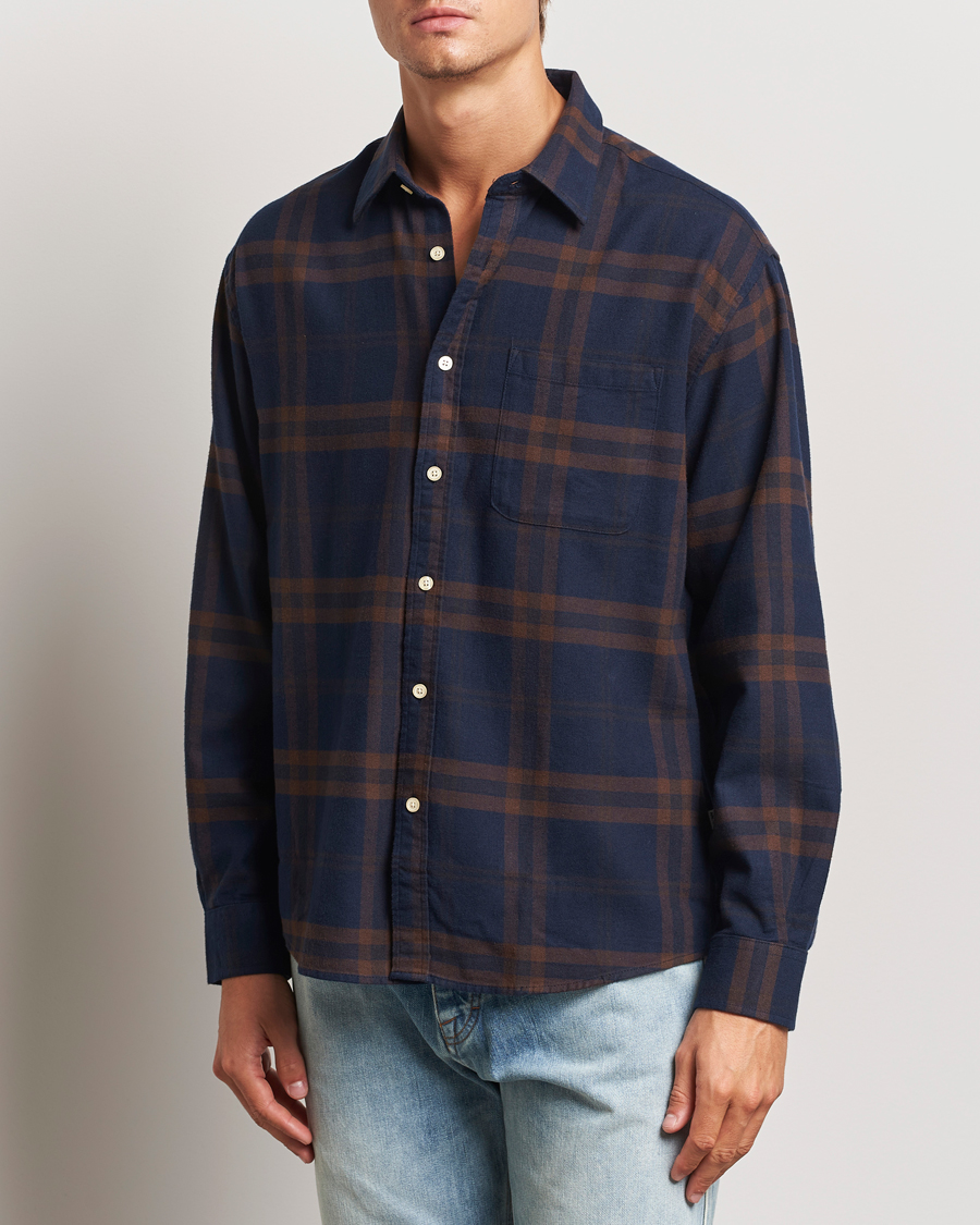 Herre | Business & Beyond | NN07 | Deon Flannel Shirt Blue/Brown