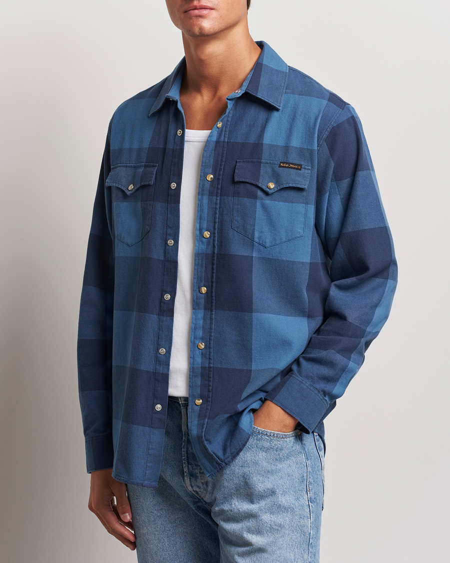 Herre |  | Nudie Jeans | George Checked Flannel Shirt Blue