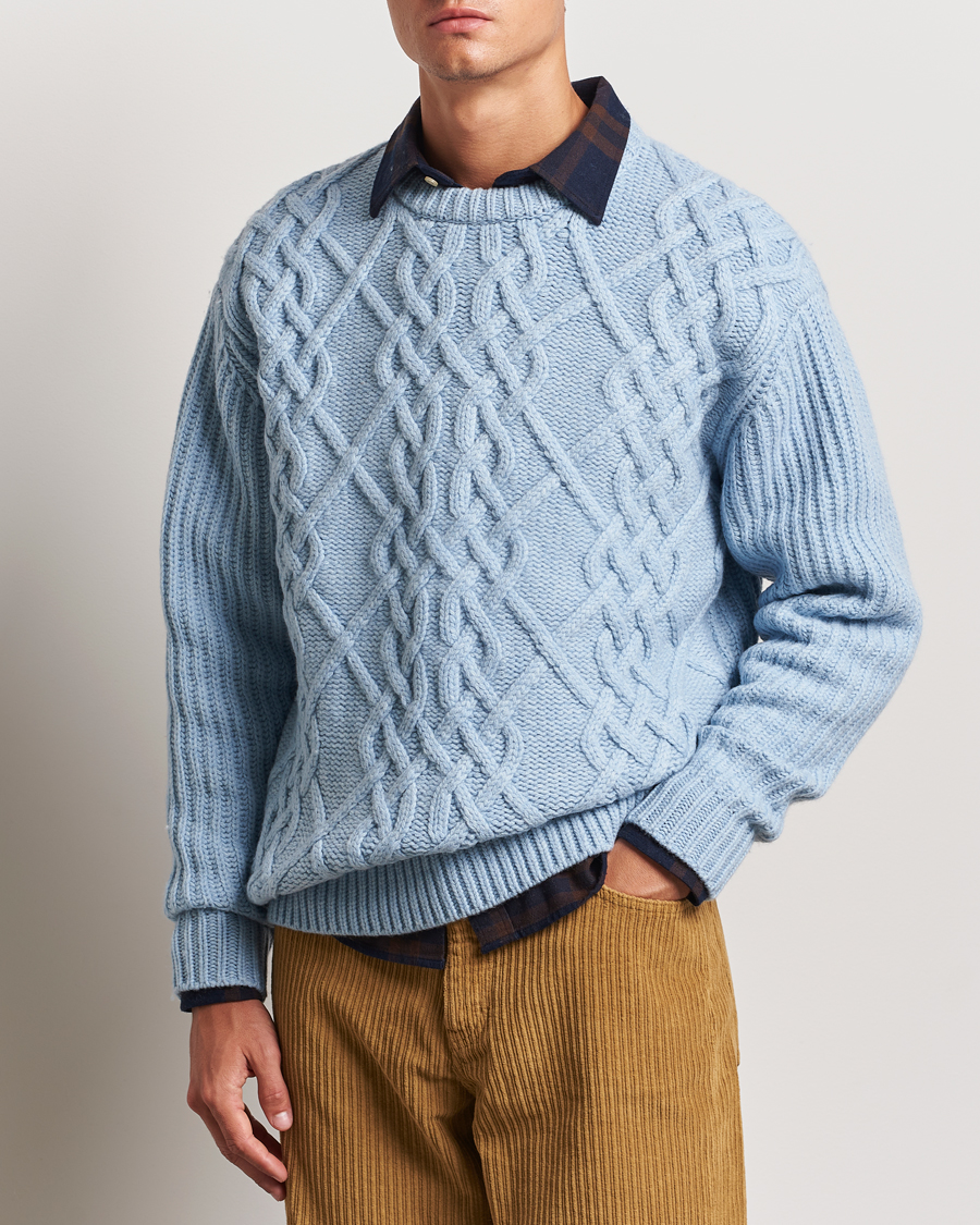 Herre |  | Drôle de Monsieur | Heavy Cable Knit Pullover Light Blue