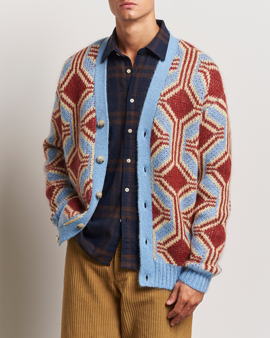 Herre |  | Drôle de Monsieur | Geometric Mohair Cardigan Red/Blue