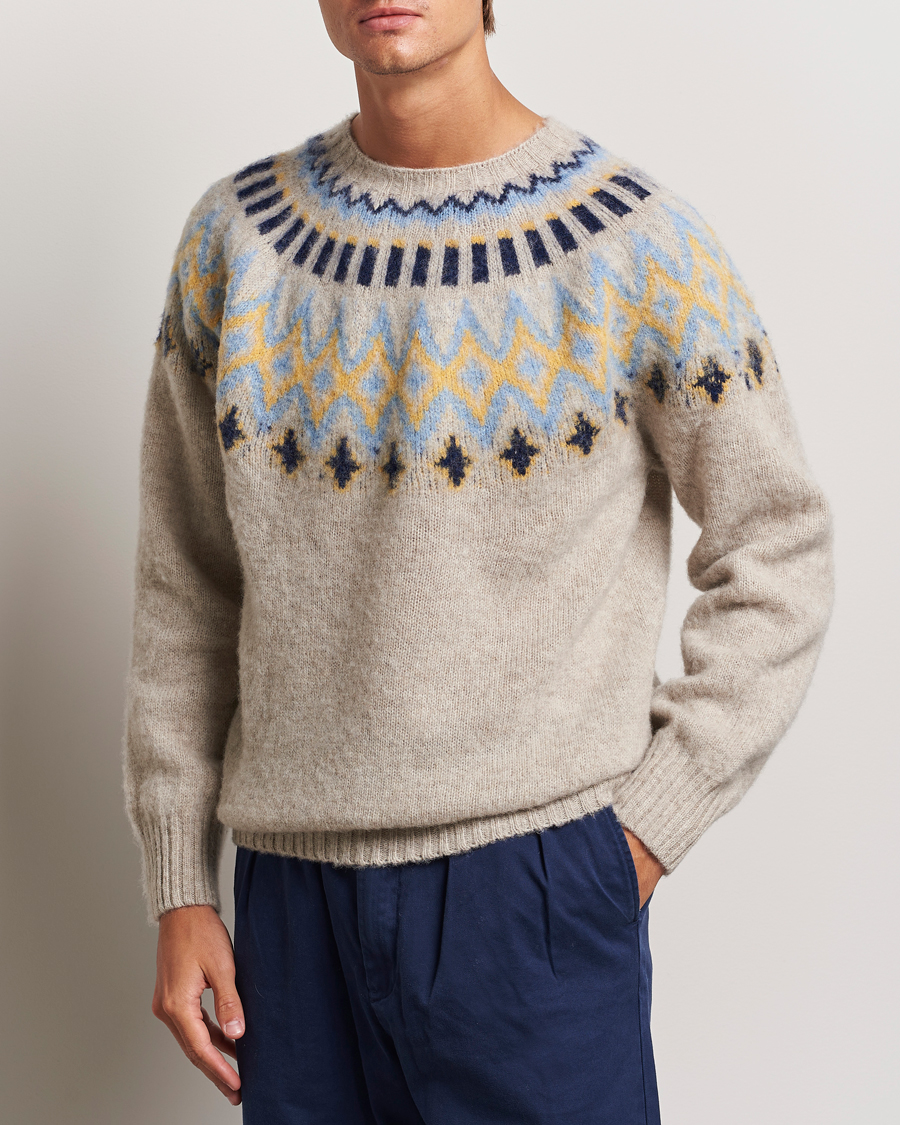 Herre |  | Howlin\' | Brushed Wool Fair Isle Crew Sweater Cosmic Latte