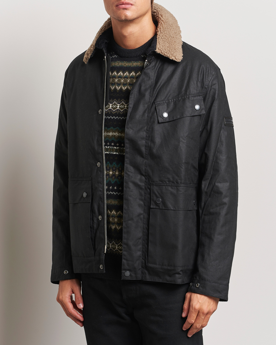 Herre |  | Barbour International | Coppice Wax Sherling Collar Jacket Black