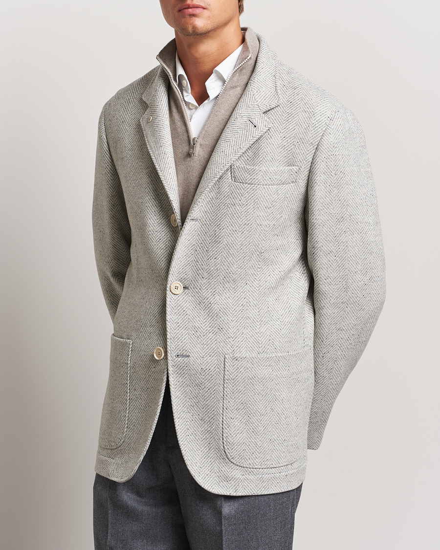 Herre | Casual jakker | Brunello Cucinelli | Cashmere Herringbone City Jacket Pearl Grey