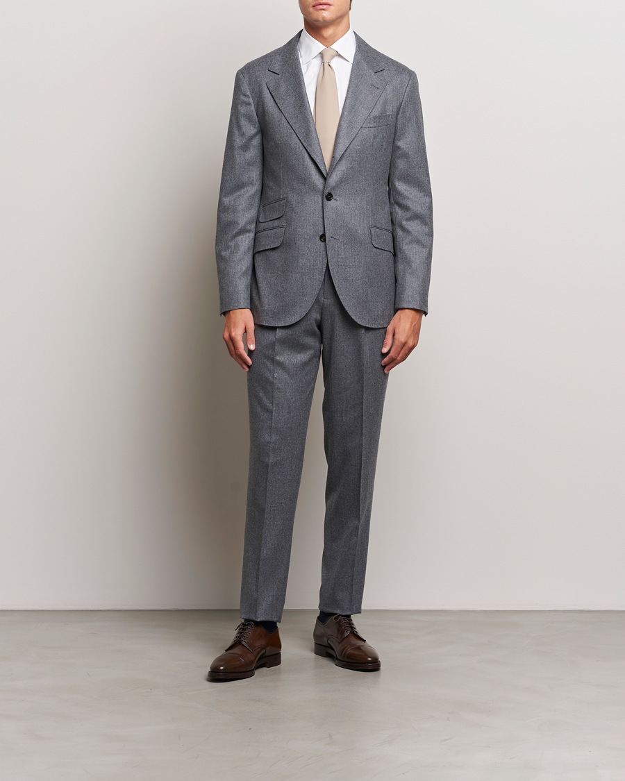 Herre |  | Brunello Cucinelli | Single Breasted Flannel Suit Grey Melange