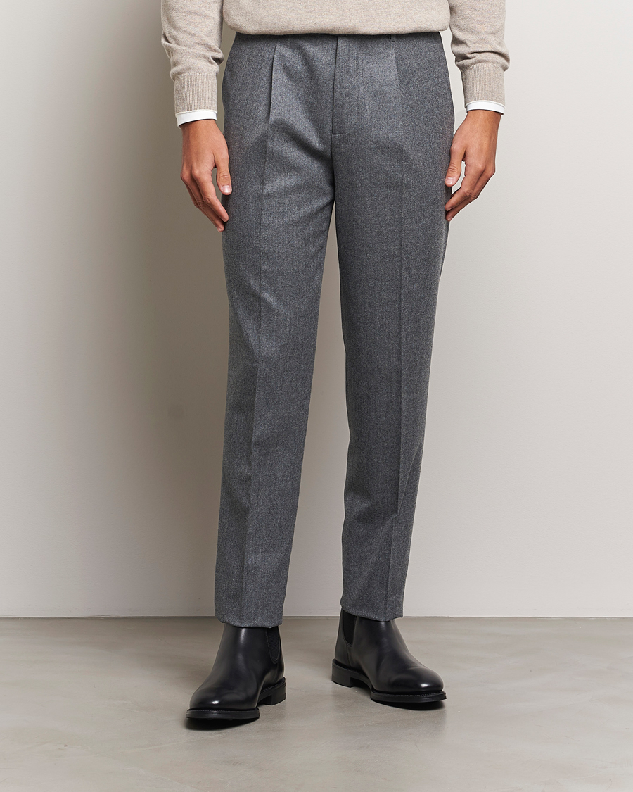 Herre |  | Brunello Cucinelli | Slim Fit Pleated Flannel Trousers Grey Melange