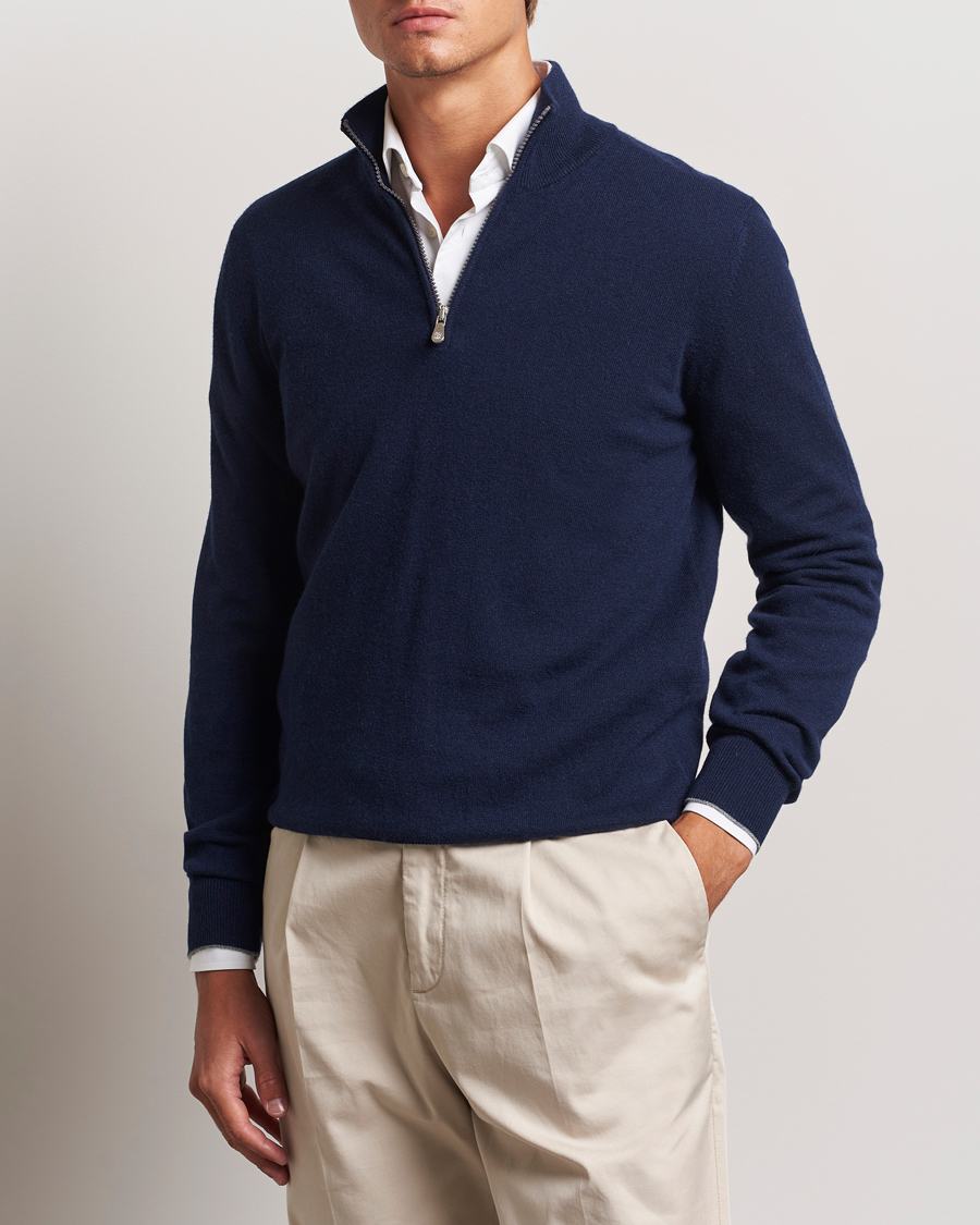 Herre | Kashmirtrøjer | Brunello Cucinelli | 2 Ply Cashmere Half Zip Navy