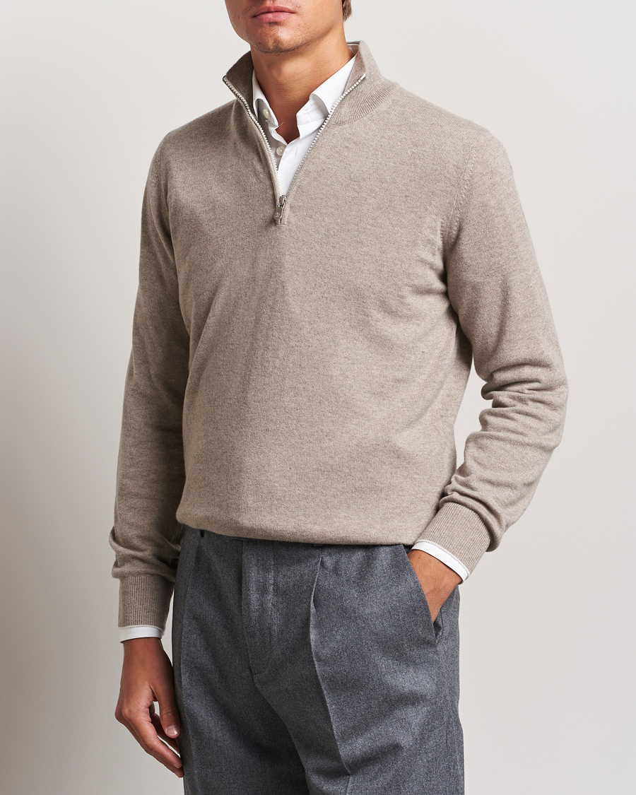 Herre | Half-zip | Brunello Cucinelli | 2 Ply Cashmere Half Zip Beige