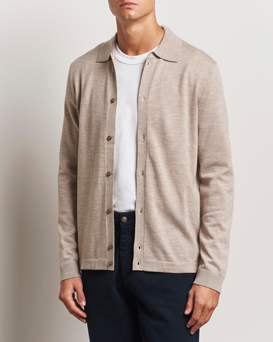 Herre |  | Morris | Merino Knitted Shirt Khaki