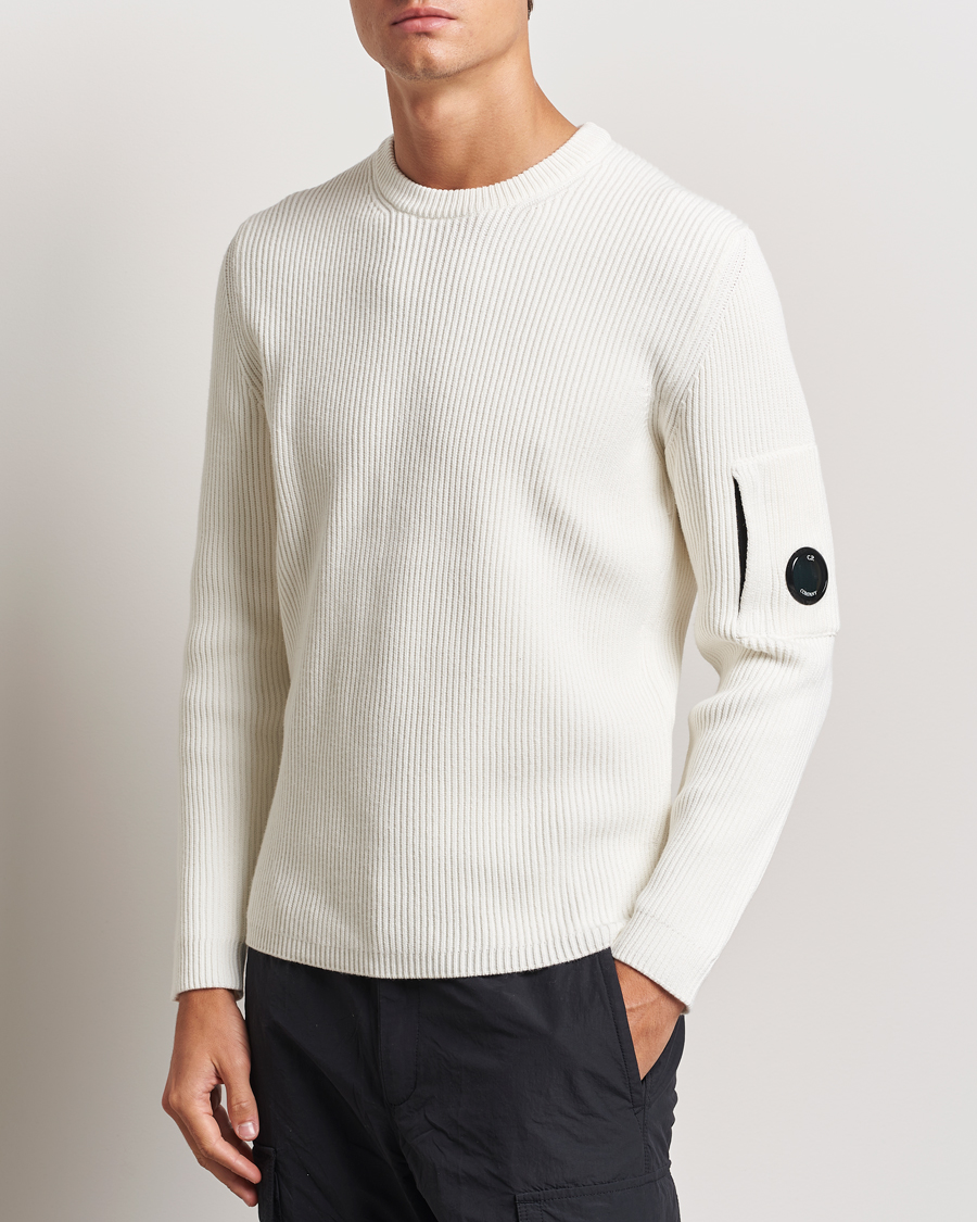 Herre |  | C.P. Company | Full Rib Knitted Cotton Crew Neck Off White