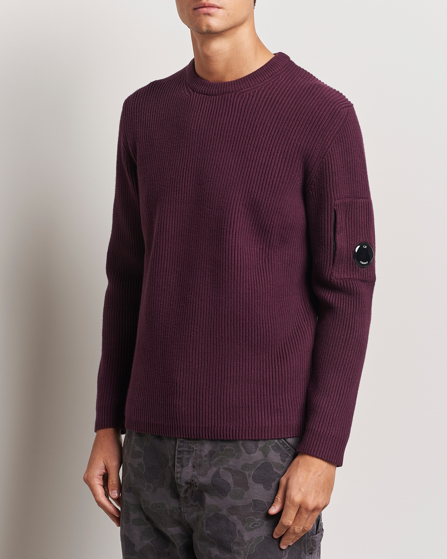 Herre |  | C.P. Company | Full Rib Knitted Cotton Crew Neck Burgundy