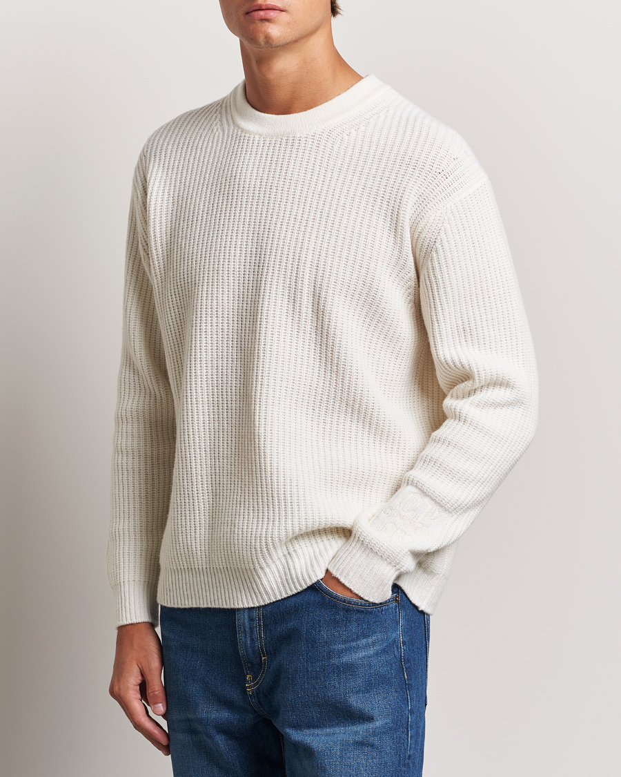 Herre |  | C.P. Company | Lambswool Knitted Crew Neck Off White