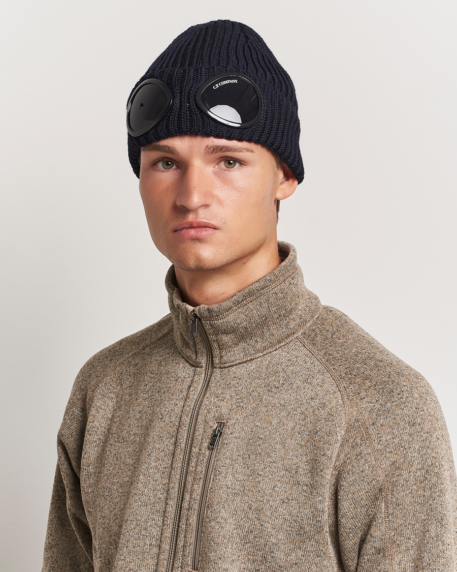 Herre |  | C.P. Company | Knitted Merino Goggle Beanie Navy