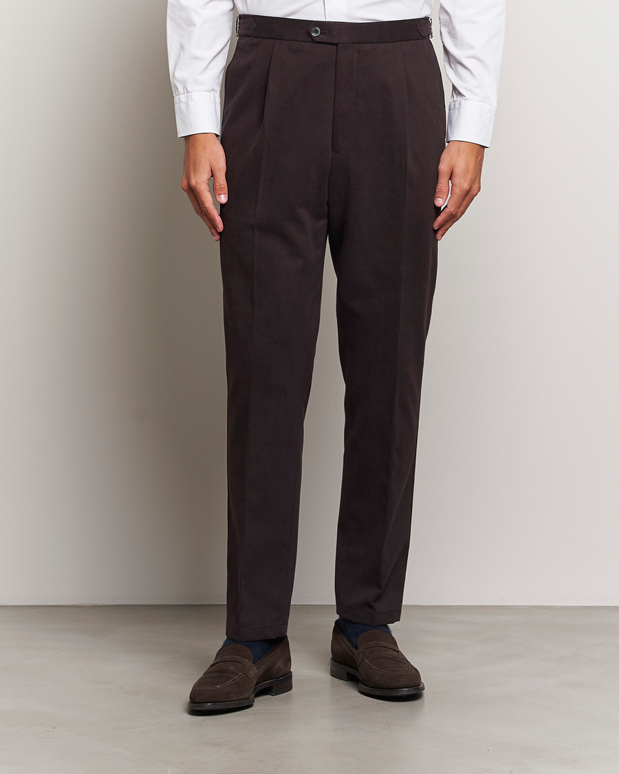 Herre | Jakke og buks | Oscar Jacobson | Delon Brushed Cotton Trousers Brown