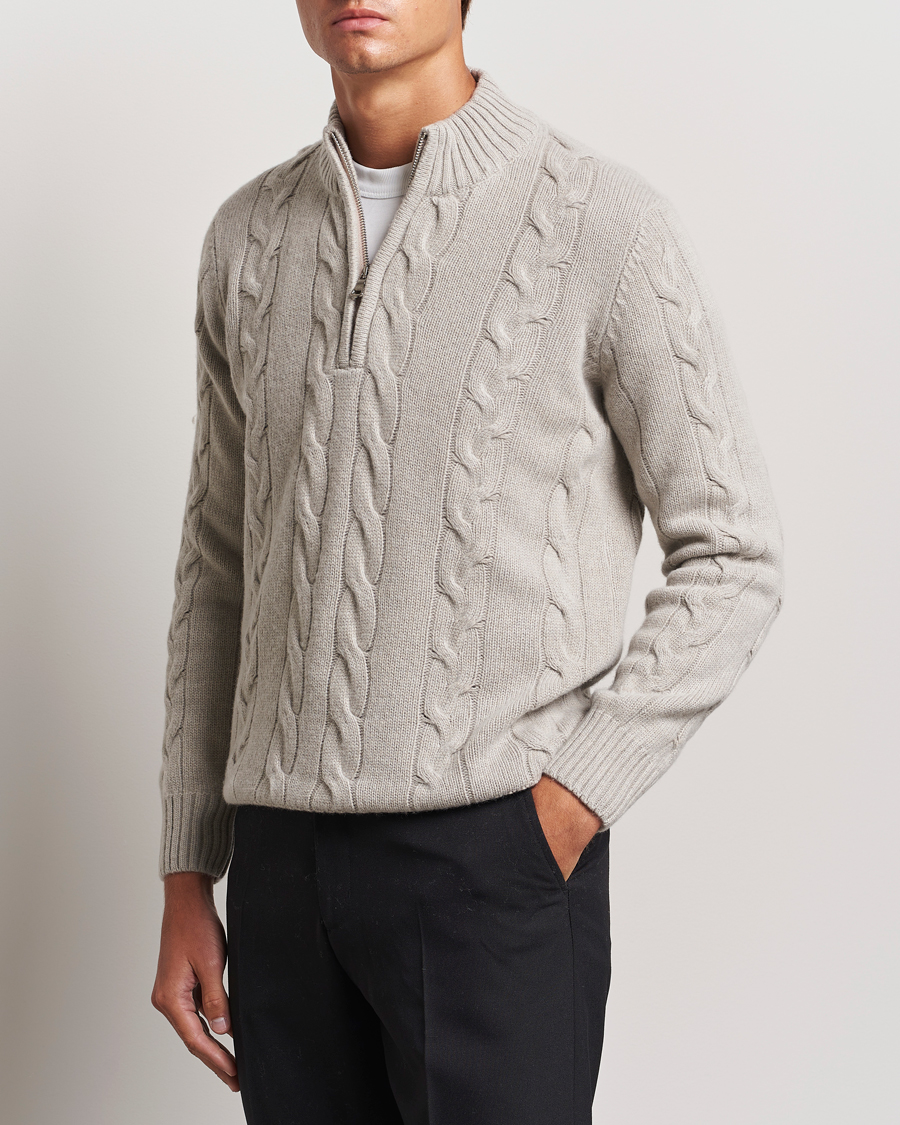 Herre |  | Oscar Jacobson | Reine Heavy Cable Knitted Half Zip Beige