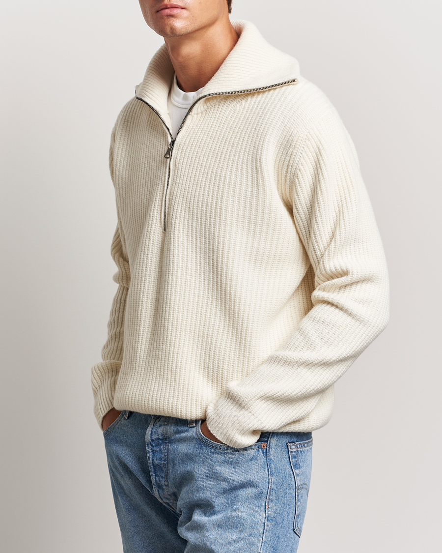 Herre |  | Oscar Jacobson | Mauritz Heavy Knitted Half Zip White