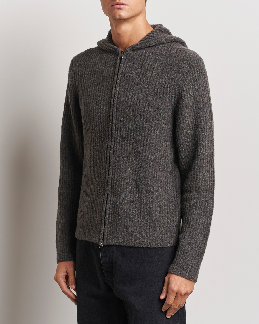 Herre |  | Samsøe Samsøe | Koji Rib Knitted Hooded Full Zip Volcanic Ash