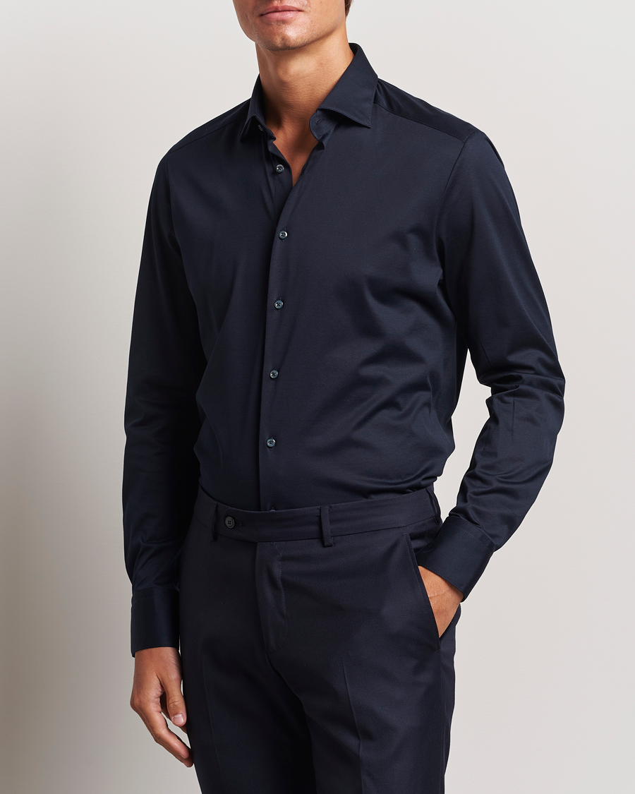 Herre |  | Stenströms | Slimline Stretch Jersey Shirt Navy