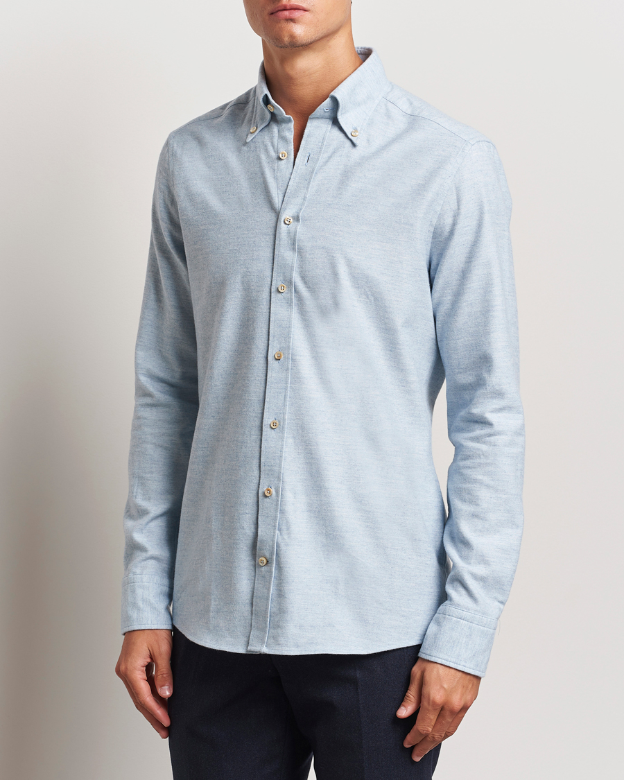 Herre |  | Stenströms | Slimline Flannel Shirt Light Blue