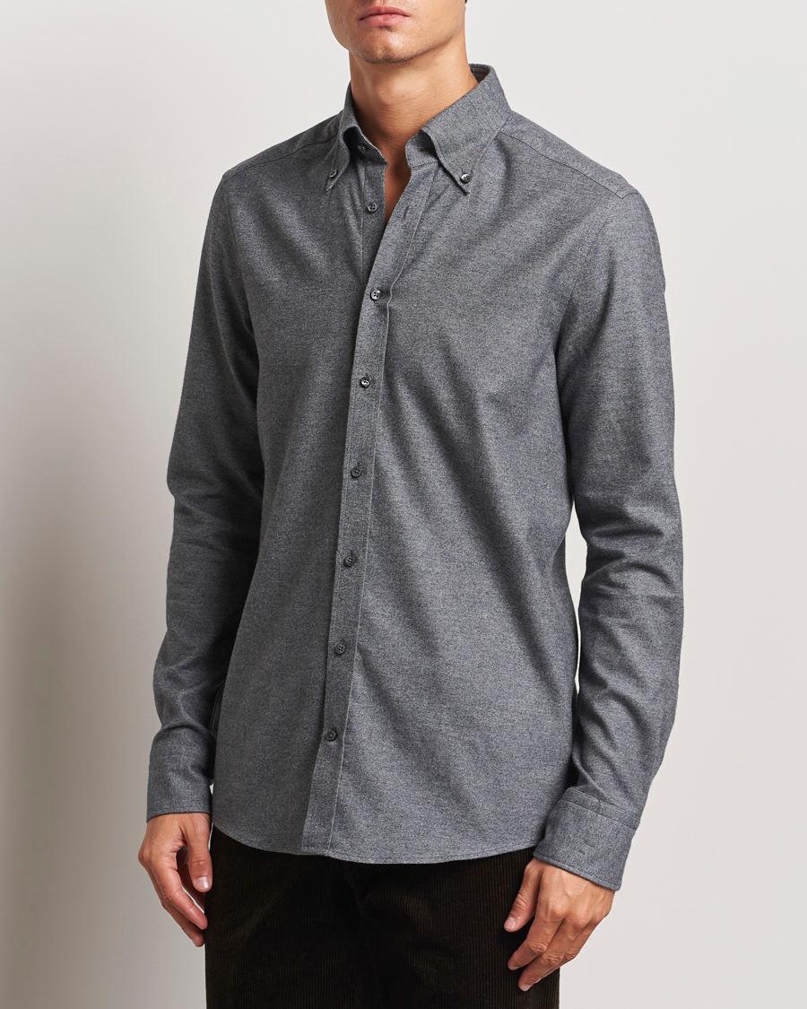 Herre |  | Stenströms | Slimline Flannel Shirt Dark Grey