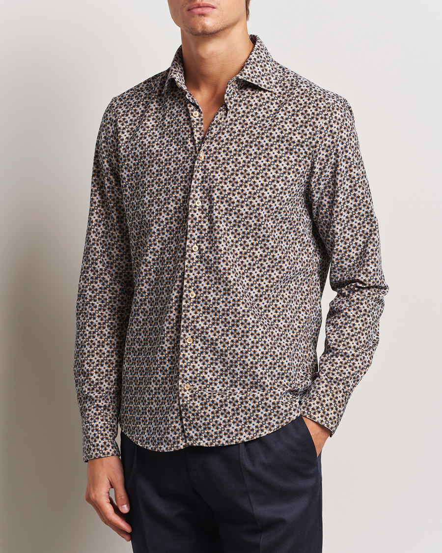 Herre | Business & Beyond - Formal | Stenströms | Slimline Printed Cord Shirt Brown